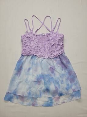 Feager Crochet Lace Strap Ruched Back Summer Tank Top Unicorn Tie Dye Size Large